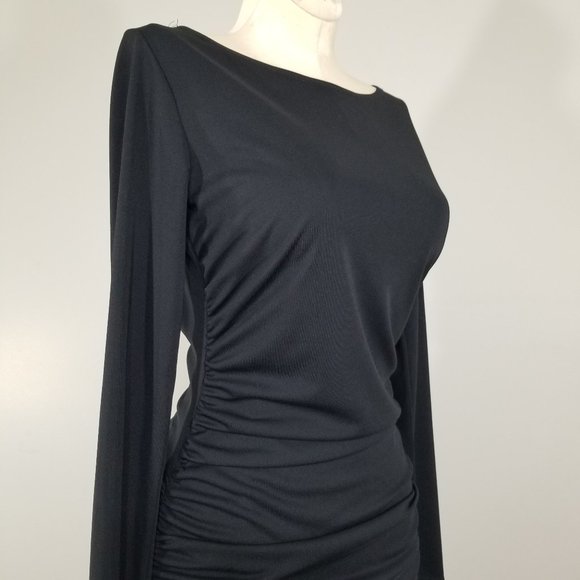 Moda International Black Backless Dress Size XXS Long Sleeve Bodycon Vintage USA - Picture 2 of 9